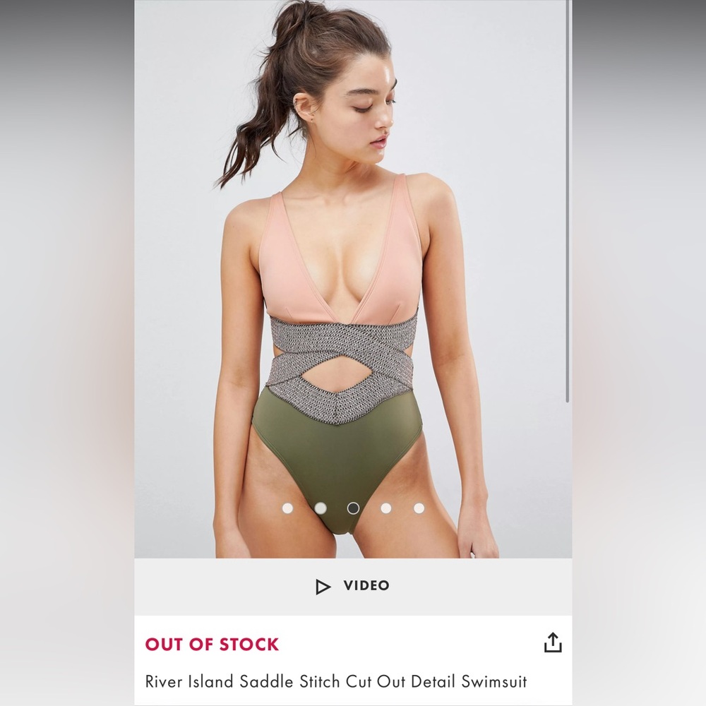 River Island Pink and Green Cut Out Detail Swimsuit